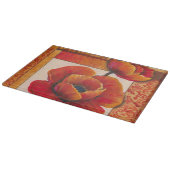 Planche À Découper Fleurs de pavot sur Tan et Arrière - plan orange (Coin)