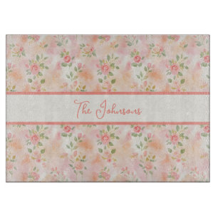 Planche À Découper Fleurs de pêche roses petites aquarelles abstraite