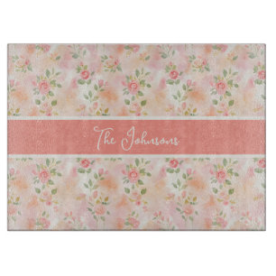 Planche À Découper Fleurs de pêche roses petites aquarelles abstraite