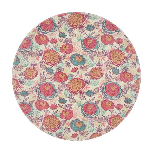 Planche À Découper Fleurs de pivoine et motif feuille (Devant)