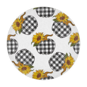Planche À Découper Fleurs de soleil, citrouille plaid, décoration de