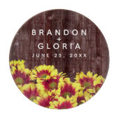 Planche À Découper Fleurs de soleil d'automne rustiques sur Mariage d (Devant)