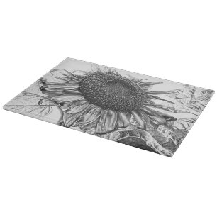 Planche À Découper Fleurs de soleil géantes Vintage Art noir et blanc