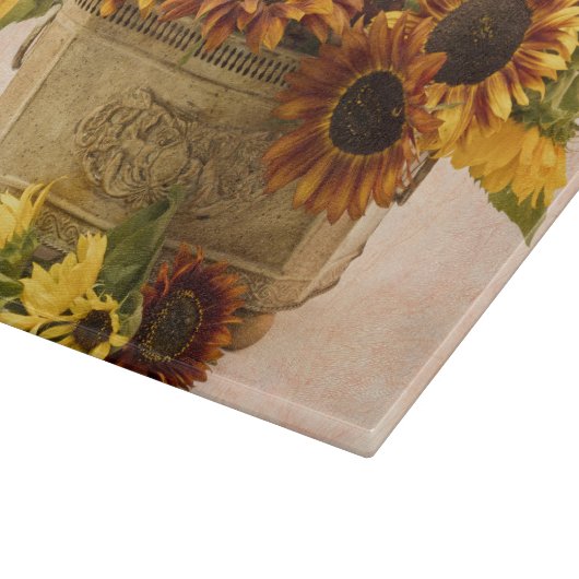 Planche À Découper Fleurs De Soleil Orange Dans Panier En Tin (Coin)