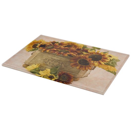 Planche À Découper Fleurs De Soleil Orange Dans Panier En Tin (Coin)