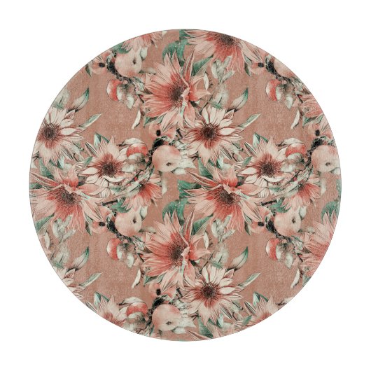 Planche À Découper Fleurs de soleil, pommes : motif d'aquarelle d'aut (Devant)