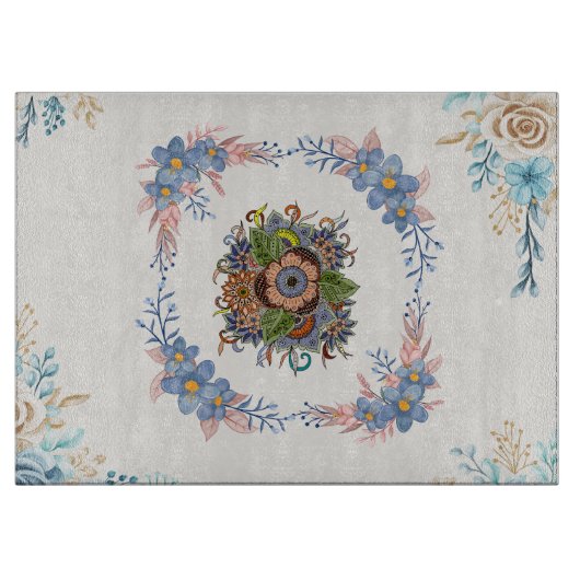 Planche À Découper Fleurs de Teal Doux – Art Botanique Pastel (Devant)