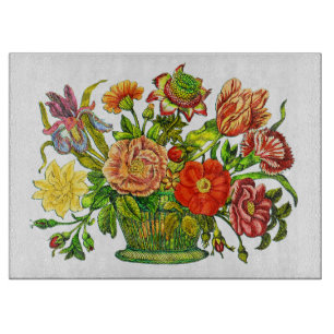 Planche À Découper Fleurs d'été en panier, Art Vintage