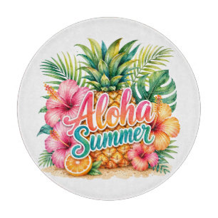 PLANCHE À DÉCOUPER FLEURS D'HIBISCUS COLORÉES ALOHA TROPICALES D'ÉTÉ