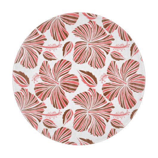 Planche À Découper Fleurs d'hibiscus hawaïens : style tropical brun. (Devant)