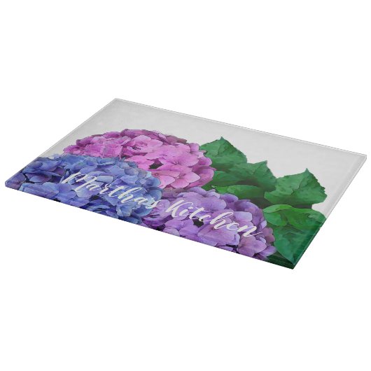 Planche À Découper Fleurs d'hydrangée bleu et rose personnalisées (Coin)