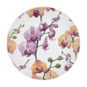 Planche À Découper Fleurs d'orchidées aquarelles, motif sans soudure.