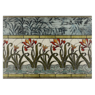 Planche À Découper Fleurs en verre tendu avec bordure en tan