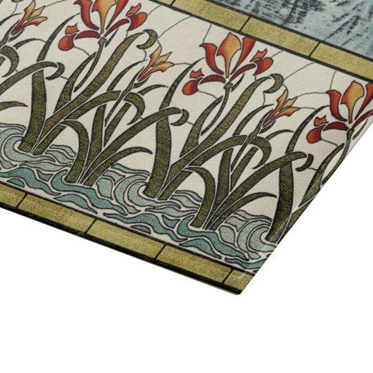 Planche À Découper Fleurs en verre tendu avec bordure en tan (Coin)