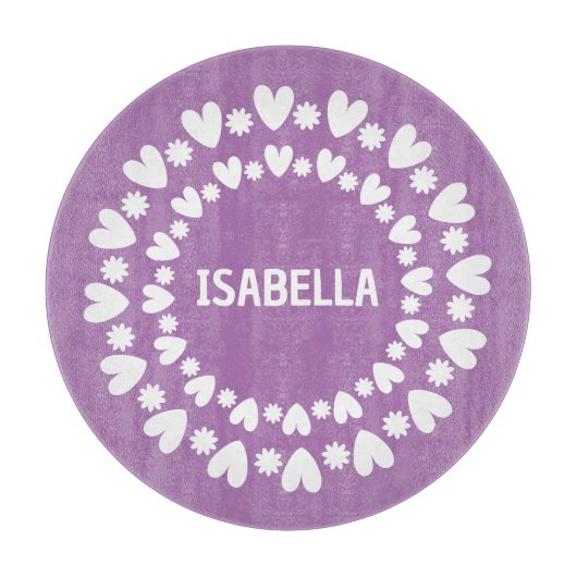 Planche À Découper Fleurs Et Coeurs Nom (Devant)