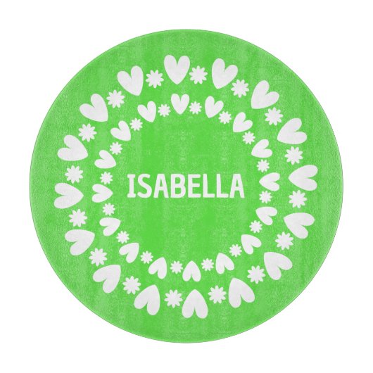 Planche À Découper Fleurs Et Coeurs Nom (Devant)