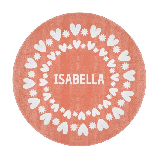 Planche À Découper Fleurs Et Coeurs Nom (Devant)