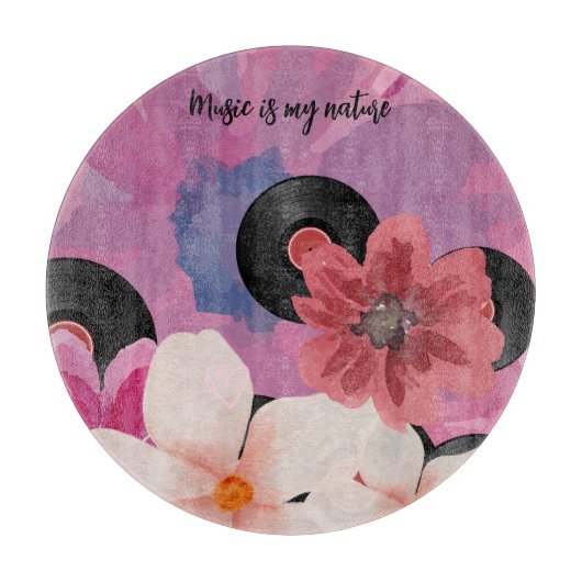 Planche À Découper Fleurs et vinyle (Devant)