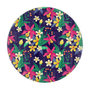 Planche À Découper Fleurs Exotiques Colorées Motif Feuilles-23021