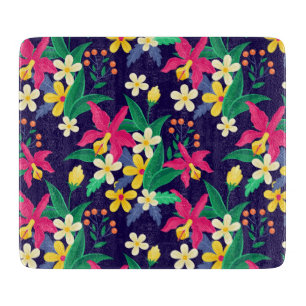 Planche À Découper Fleurs Exotiques Colorées Motif Feuilles-23021