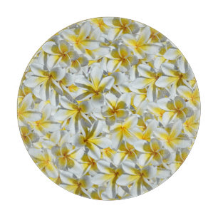 Planche À Découper Fleurs Frangipaniennes Jaunes Et Blanches,