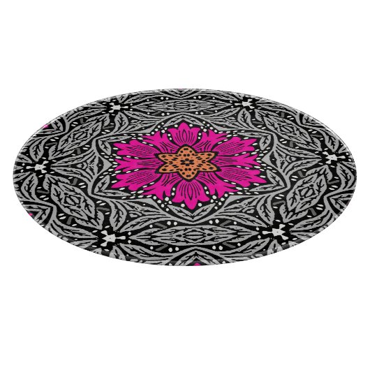 Planche À Découper Fleurs géométriques - Fuchsia rose et gris (Coin)