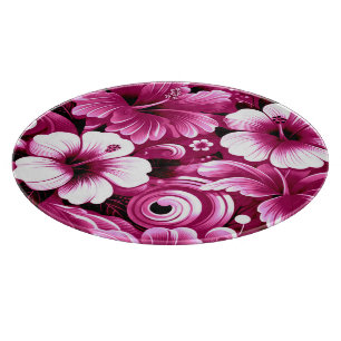 Planche À Découper Fleurs hawaïennes tropicales Hibiscus Motif rose