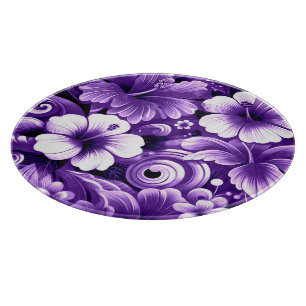 Planche À Découper Fleurs hawaïennes tropicales Hibiscus Motif violet