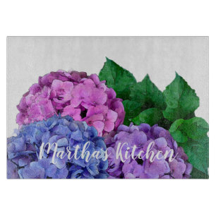 Planche À Découper Fleurs Hydrangea bleues et roses personnalisées 