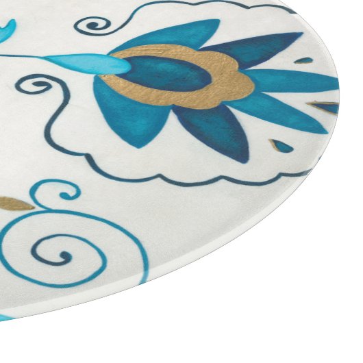 Planche À Découper Fleurs Indigo dorées avec Arrière - plan blanc (Coin)