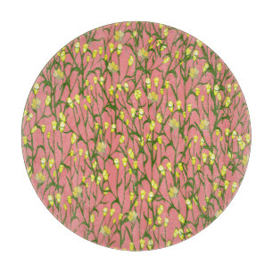 Planche À Découper Fleurs jaunes Arrière - plan rose Vintage