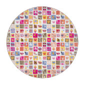 Planche À Découper fleurs mignonnes, oiseaux, motif de carrés de (Devant)