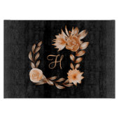 Planche À Découper Fleurs noir marron et pêche brodées  (Devant)