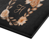 Planche À Découper Fleurs noir marron et pêche brodées  (Coin)