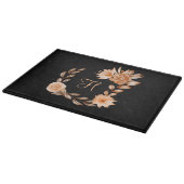 Planche À Découper Fleurs noir marron et pêche brodées  (Coin)