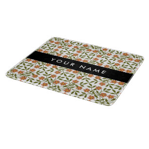 Planche À Découper Fleurs orange, Motif Floral, Boho, Votre Nom