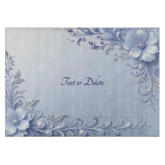 Planche à découper Fleurs Ornées Bleues avec Perle