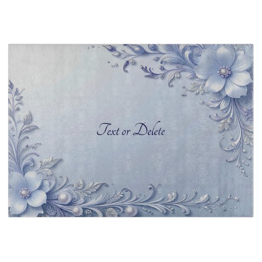 Planche à découper Fleurs Ornées Bleues avec Perle (Devant)