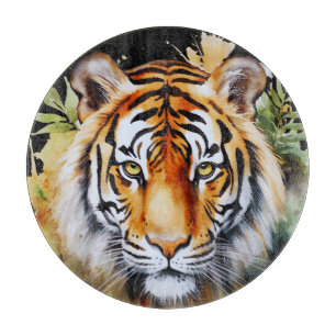 Planche À Découper Fleurs pastel de tigre Safari aquarelle Savannah