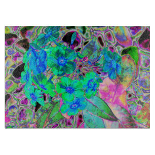 Planche À Découper Fleurs psychédéliques vert citron et bleu