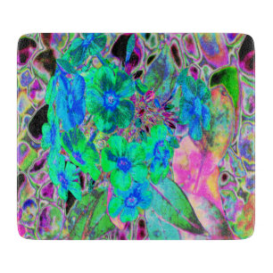Planche À Découper Fleurs psychédéliques vert citron et bleu