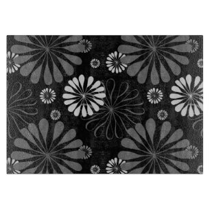 Planche À Découper Fleurs Rétro Noir et Blanc