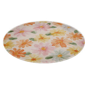Planche À Découper Fleurs Rose Jaune Bleu Pêche 