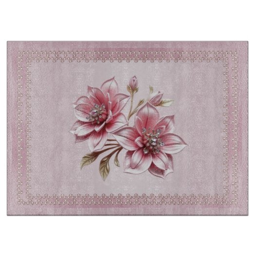 Planche à découper Fleurs roses modernes (Devant)