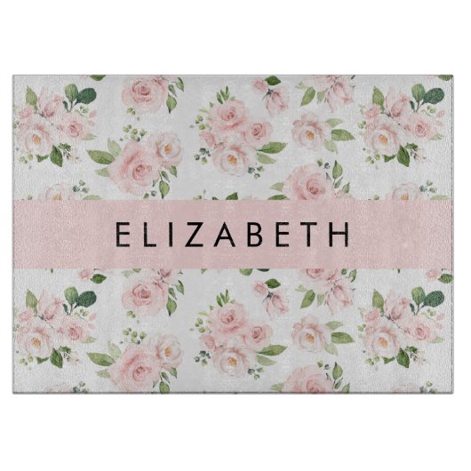 Planche À Découper Fleurs roses, Roses, Fleurs Aquarelles, Votre Nom (Devant)