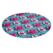 Planche À Découper Fleurs roses sur fond bleu géométrique (Coin)