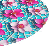 Planche À Découper Fleurs roses sur fond bleu géométrique (Coin)