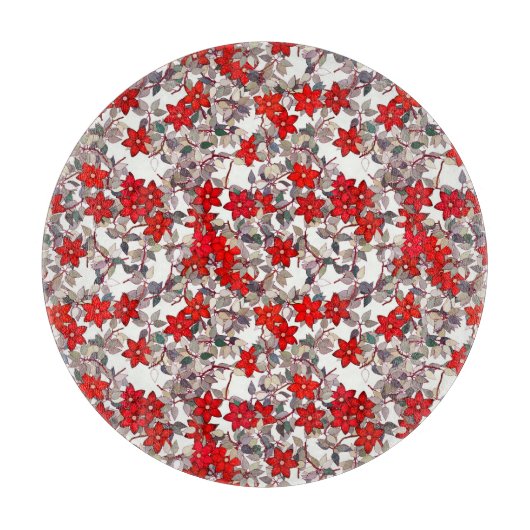 Planche À Découper Fleurs rouges et feuille de gris argenté (Devant)