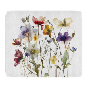 Planche À Découper fleurs sauvages de printemps colorés en aquarelle