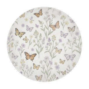 Planche À Découper Fleurs sauvages pastel Papillons Prairie Botanique